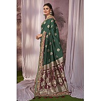 MANOHARI Banarasi Silk Woven Saree With Heavy Embroidery Blouse Piece_Mn1876 - Women, Green