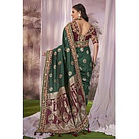 MANOHARI Banarasi Silk Woven Saree With Heavy Embroidery Blouse Piece_Mn1876 - Women, Green