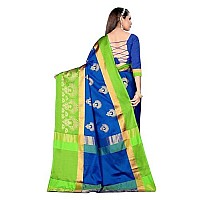 Leriya Fashion Saree for Women - Cotton Silk Traditional Print & Golden Zari Designer Rich Border with Un-Stitched Blouse Piece Suitable for Festival, Function, Occasional for Ladies (Blue)