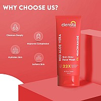 Clensta Red Aloe Vera Face Wash With Vitamin C & Niacinamide For Nourishing, Hydrating & Glowing Skin | Face Wash For All Skin Types For Women & Men 100 Ml | NEW LAUNCH