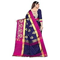 Leriya Fashion Saree for Women - Cotton Silk Traditional Print & Golden Zari Designer Rich Border with Un-Stitched Blouse Piece Suitable for Festival, Function, Occasional for Ladies (DarkBlue)