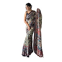 SGF11 Womens Cotton Linen Kalamkari Silk Printed Saree With Blouse Piece (Light Green)