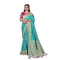 MANOHARI Banarasi Silk Woven Saree With Heavy Embroidery Blouse PieceMn1900 Women Blue