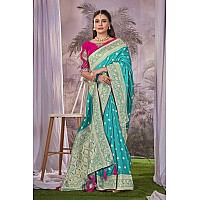 MANOHARI Banarasi Silk Woven Saree With Heavy Embroidery Blouse PieceMn1900 Women Blue