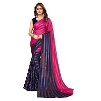 Yashika Womens Trendy Striped Bollywood Satin Navy Color Saree Without Blouse MaterialKOMILA RANI NAVY