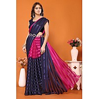 Yashika Womens Trendy Striped Bollywood Satin Navy Color Saree Without Blouse MaterialKOMILA RANI NAVY