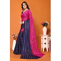 Yashika Womens Trendy Striped Bollywood Satin Navy Color Saree Without Blouse MaterialKOMILA RANI NAVY