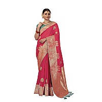 MANOHARI Banarasi Silk Woven Saree With Heavy Embroidery Blouse PieceMn1886 Women Pink