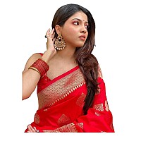 Yashika Womens Trendy Banarasi Kanjivaram Red Color Saree with Blouse MaterialAZYSP1SAKINA RED