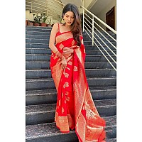 Yashika Womens Trendy Banarasi Kanjivaram Red Color Saree with Blouse MaterialAZYSP1SAKINA RED