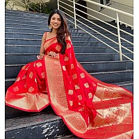 Yashika Womens Trendy Banarasi Kanjivaram Red Color Saree with Blouse MaterialAZYSP1SAKINA RED