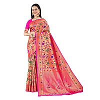 Jaanvi fashion Womens Silk With Zari Work Saree With Blouse Piecerosepaithanipink