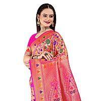 Jaanvi fashion Womens Silk With Zari Work Saree With Blouse Piecerosepaithanipink