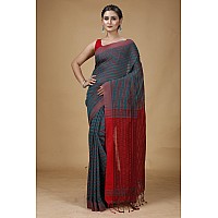 T.J. SAREES Khadi Cotton Fish Motive Sarees for Women Traditional Bengali Sarees for Women Authentic Handloom Sarees for Women, Elegant Indian Wear (Sea Green, Pack Of 1)