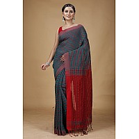 T.J. SAREES Khadi Cotton Fish Motive Sarees for Women Traditional Bengali Sarees for Women Authentic Handloom Sarees for Women, Elegant Indian Wear (Sea Green, Pack Of 1)