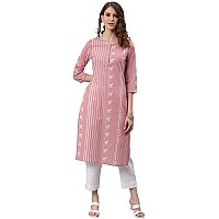 Janasya Women's Pastel Pink Cotton Animal Print Straight Kurta(JNE3697-KR-J-M)