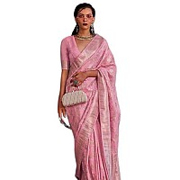 SWORNOF Womens Lichi Soft Silk Saree With Unstitched Blouse Piece PINK