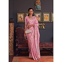 SWORNOF Womens Lichi Soft Silk Saree With Unstitched Blouse Piece PINK