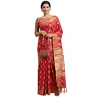 SIRIL Womens Jacquard Cotton Silk Saree with Unstitched Blouse Piece 2497S3015Red