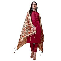 EthnicJunction Women's Solid Thread Work Cotton Kurta Pant with Digital Print Dupatta set