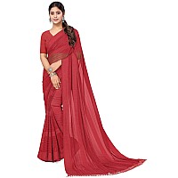 MIRCHI FASHION Womens Georgette Solid Saree with Blouse Piece 40172Red