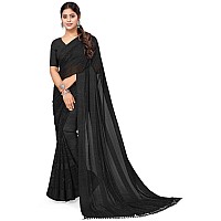 MIRCHI FASHION Womens Georgette Solid Saree with Blouse Piece 40171Black