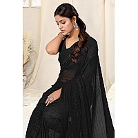 MIRCHI FASHION Womens Georgette Solid Saree with Blouse Piece 40171Black