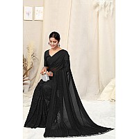 MIRCHI FASHION Womens Georgette Solid Saree with Blouse Piece 40171Black