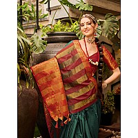 EthnicJunction Womens Silk Blend Kanchipuram Saree With Blouse Piece EJ7104PurvaBottle GreenBottle Green