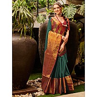 EthnicJunction Womens Silk Blend Kanchipuram Saree With Blouse Piece EJ7104PurvaBottle GreenBottle Green