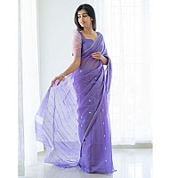 C J Enterprise Womens Banarasi Pure Kanjivaram Silk Linen Cotton Saree for Wedding Soft Design Wear Kanchipuram Pattu Sarees Latest Sari With Blouse Piece sadi new ladies 2023 Party 2024 (Lavendor)