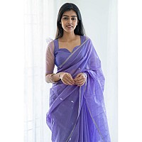 C J Enterprise Womens Banarasi Pure Kanjivaram Silk Linen Cotton Saree for Wedding Soft Design Wear Kanchipuram Pattu Sarees Latest Sari With Blouse Piece sadi new ladies 2023 Party 2024 (Lavendor)