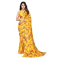 Yashika Womens Trendy Printed Georgette Yellow Color Saree with Blouse MaterialAZYSP1KHUSHALI YELLOW