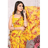 Yashika Womens Trendy Printed Georgette Yellow Color Saree with Blouse MaterialAZYSP1KHUSHALI YELLOW