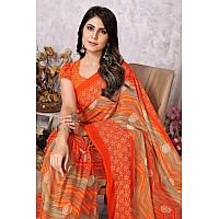 Yashika Womens Trendy Printed Georgette Orange Color Saree with Blouse MaterialAZYSP1MANARA ORANGE