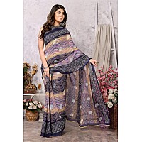 Yashika Womens Trendy Printed Georgette Navy Color Saree with Blouse MaterialAZYSP1MANARA NAVY