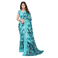 Yashika Womens Trendy Printed Georgette Sky Blue Color Saree with Blouse MaterialAZYSP1SANIYA SKY BLUE