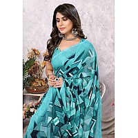 Yashika Womens Trendy Printed Georgette Sky Blue Color Saree with Blouse MaterialAZYSP1SANIYA SKY BLUE