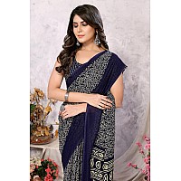 Yashika Womens Trendy Printed Georgette Navy Color Saree with Blouse MaterialAZYSP1USHA NAVY