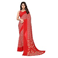 Yashika Womens Trendy Printed Georgette Red Color Saree with Blouse MaterialAZYSP1USHA RED