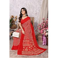 Yashika Womens Trendy Printed Georgette Red Color Saree with Blouse MaterialAZYSP1USHA RED