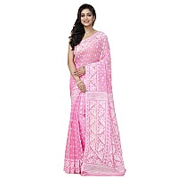 OISHANI SAREE GHOR Womens Traditional Bengal Cotton Silk Jamdani Saree Rose Pink