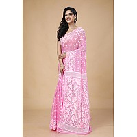 OISHANI SAREE GHOR Womens Traditional Bengal Cotton Silk Jamdani Saree Rose Pink