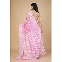 OISHANI SAREE GHOR Womens Traditional Bengal Cotton Silk Jamdani Saree Rose Pink