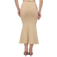 Bureaucrat Saree Shapewear Petticoat for Women Cotton Blended Lycra Shaper Peticoat with Elastic & Lace (naada) Long Under Skirt Shape wear Dress Satin Sari Beige Fishcut Wrinkle Free (XL, Beige)