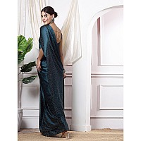 SIRIL Womens Hot Fixing Satin Silk Saree with Unstitched Blouse Piece 3111S413Teal Blue