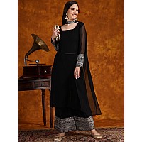 EthnicJunction Womens Georgette Lace work Kurta Pant And Dupatta Set