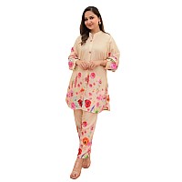 Leriya Fashion Ethnic Co Ord Set for Women Western Wear | Kurta Set for Women | 2 Piece Kurta Set | Kurta with Pant for Women | Co-ord Set (XXX-Large, Cream)