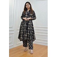 Leriya Fashion Ethnic Co Ord Set for Women Western Wear | Kurta Set for Women | 2 Piece Kurta Set | Kurta with Pant for Women (X-Large, Black)