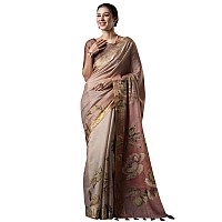 AKHILAM Womens Kanjeevaram Silk Floral Printed Saree With Unstitched Blouse Piece(Brown_BAHULA103_SU)